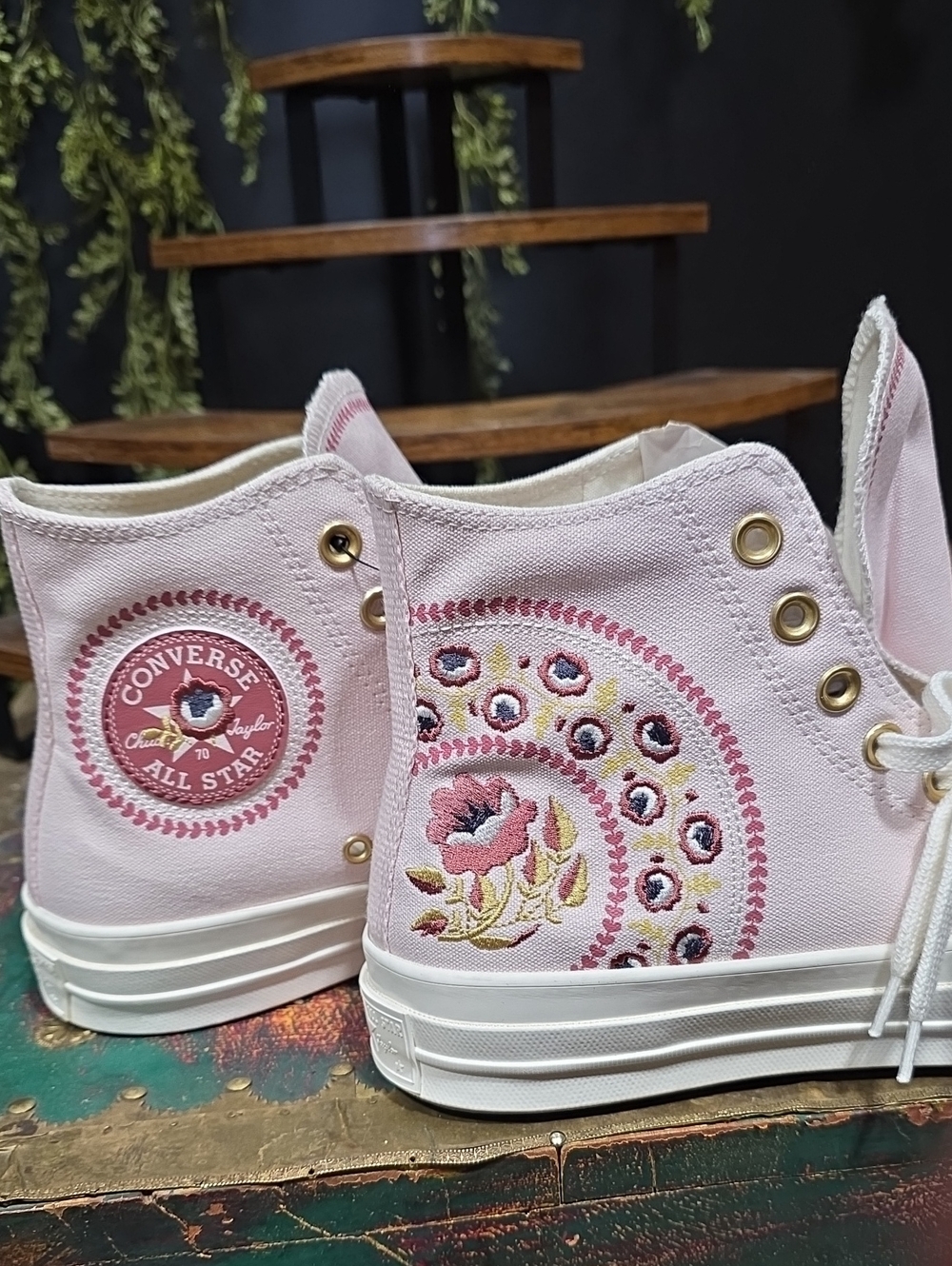 NEW! Converse Pink Embroidered High-Top Canvas Sneakers - Picture 10 of 13
